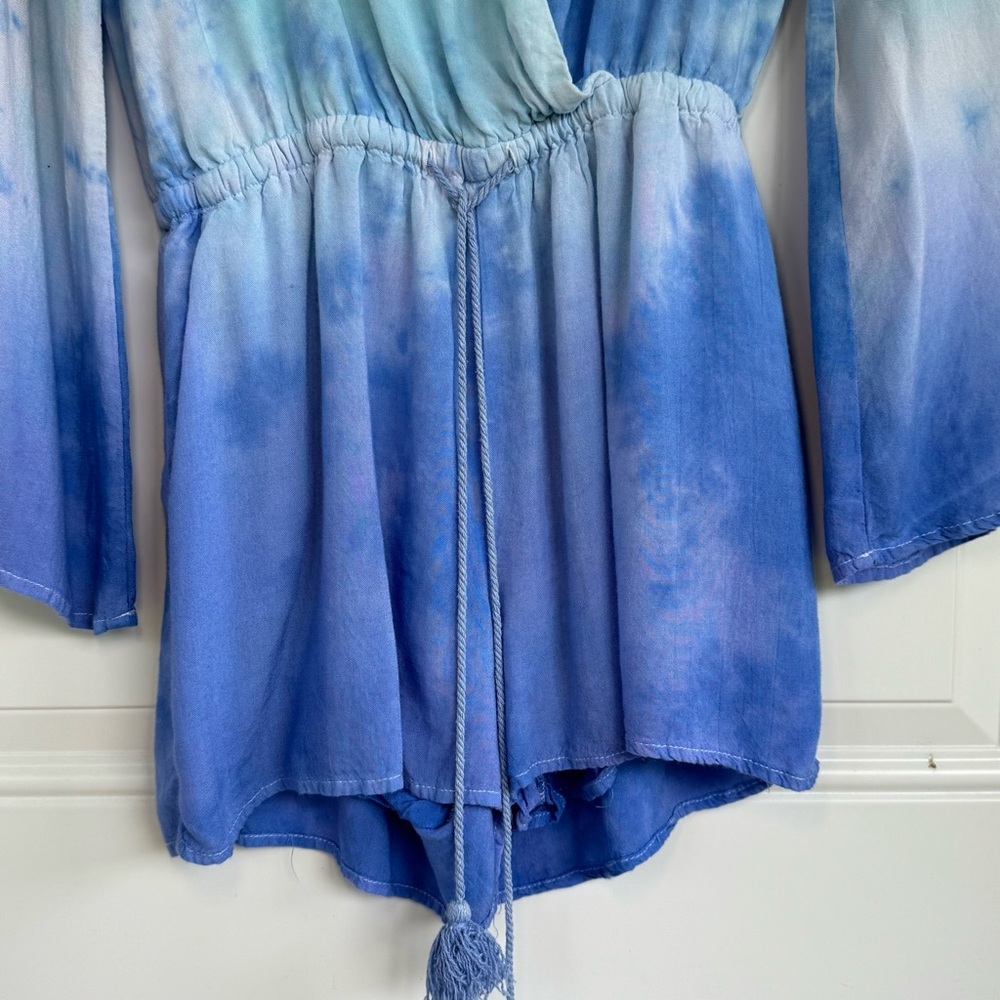 Lulus Romper Women Small Blue Tie Dye Long Sleeve Boho Festival - Picture 9 of 13